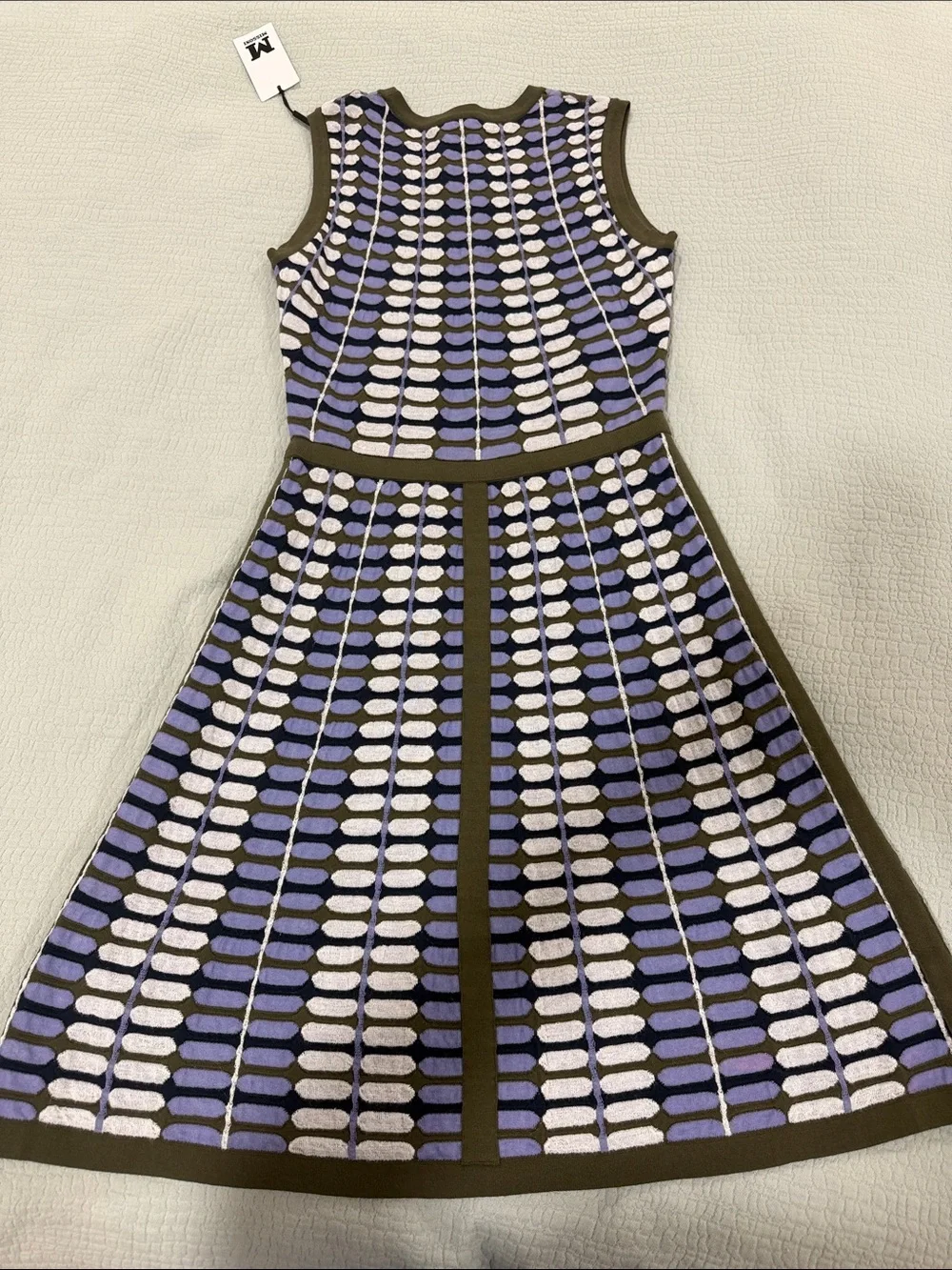 Missoni Sleeveless Patterned Fit-and-Flare Dress in Lavender and Olive